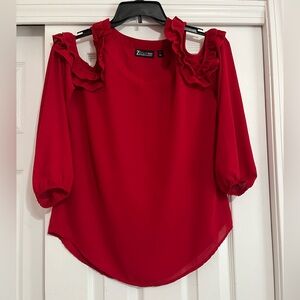 New York & Company Red Ruffled Blouse